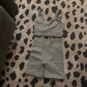 Gray Women's Athletic Top and Shorts Set